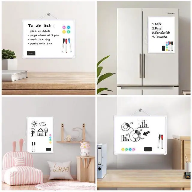 Alt view image 3 of 7 - Small Dry Erase Board for Wall, 16" x 12" Double-Sided Hanging Whiteboard, Magnetic White Board with 4 Markers, 4 Magnets and 3 Mini Sticky Notes, Portable Whiteboard for Kids, School, Home, Office