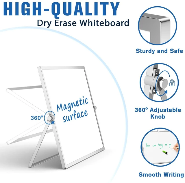Alt view image 3 of 7 - Magnetic Dry Erase Board with Stand, 16''x12'' Desktop Whiteboard Double-Sided White Board with Stand, Large White Board, Desk Whiteboard Portable, Dry Erase Board for Home, School, Office