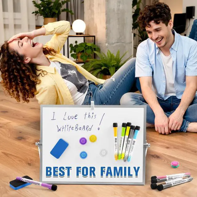 Alt view image 4 of 7 - Magnetic Dry Erase Board with Stand, 16''x12'' Desktop Whiteboard Double-Sided White Board with Stand, Large White Board, Desk Whiteboard Portable, Dry Erase Board for Home, School, Office