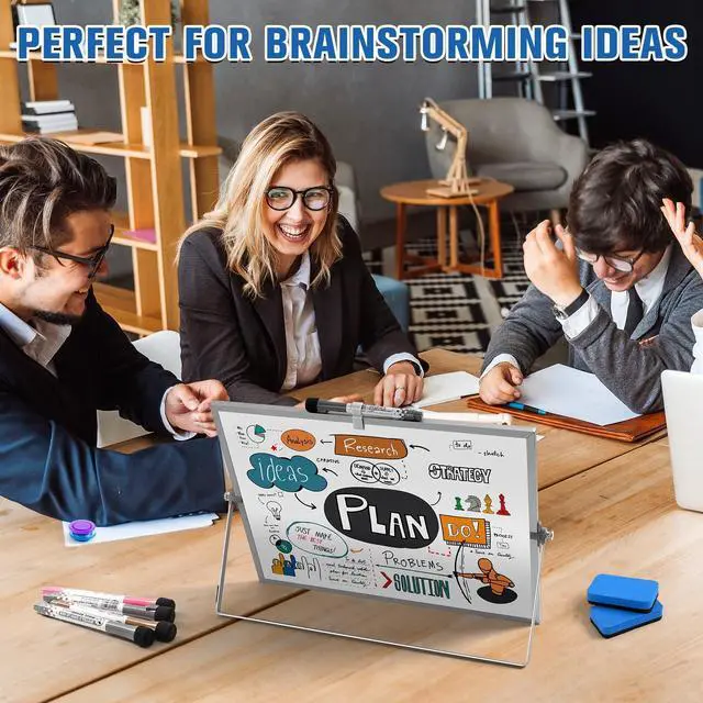 Alt view image 4 of 7 - Magnetic Dry Erase Board with Stand, 18''x14'' Desktop Whiteboard Double-Sided White Board with Stand, Large White Board, Desk Whiteboard Portable, Dry Erase Board for Home, School, Office