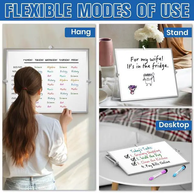 Alt view image 6 of 7 - Magnetic Dry Erase Board with Stand, 16''x12'' Desktop Whiteboard Double-Sided White Board with Stand, Large White Board, Desk Whiteboard Portable, Dry Erase Board for Home, School, Office