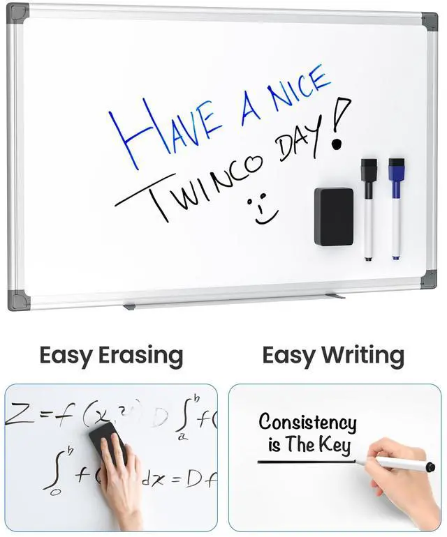 Alt view image 5 of 7 - Magnetic White Board Kit for Wall 18" x 12", 1 Dry Eraser & 2 Multicolor Markers & 4 Magnetic Pins, Sliver Reinforced Aluminum Frame for Home, School, Office