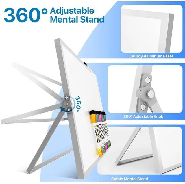 Alt view image 4 of 7 - Dry Erase White Board with Stand,Double-Sided Whiteboard 16"x12", 10 Markers,6 Magnets, 1 Eraser,Portable Desktop Whiteboard for Planning,Colorful Weekly Schedule Board for School for Home