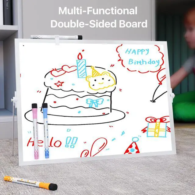 Alt view image 6 of 7 - Dry Erase White Board with Stand,Double-Sided Whiteboard 16"x12", 10 Markers,6 Magnets, 1 Eraser,Portable Desktop Whiteboard for Planning,Colorful Weekly Schedule Board for School for Home
