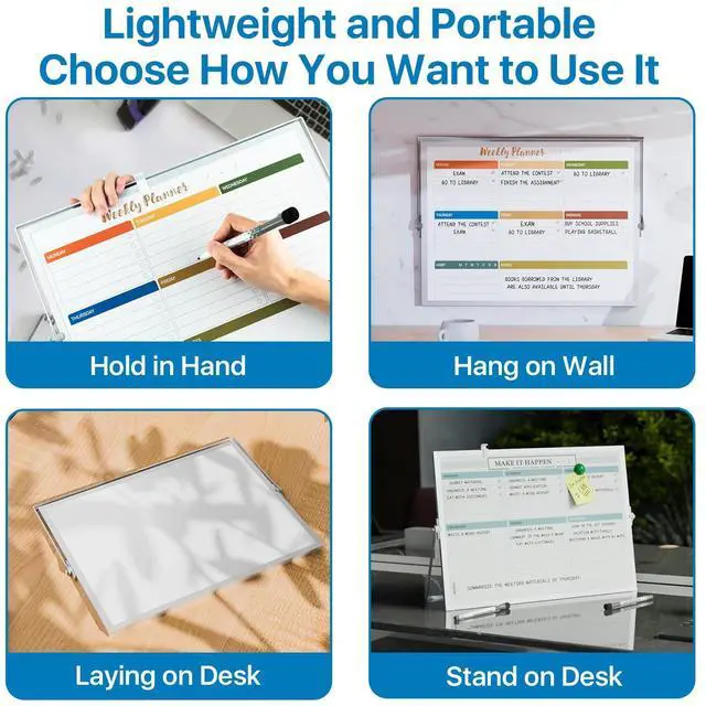 Alt view image 7 of 7 - Dry Erase White Board with Stand,Double-Sided Whiteboard 16"x12", 10 Markers,6 Magnets, 1 Eraser,Portable Desktop Whiteboard for Planning,Colorful Weekly Schedule Board for School for Home