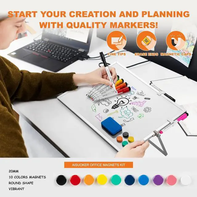 Alt view image 4 of 6 - Dry Erase White Board, 16 x 12inch Magnetic Desktop Whiteboard with Stand,10 Markers, 10 Magnets and 1 Eraser, Portable Double-Sided White Board for Kid Drawing Memo to Do and List Wall-White