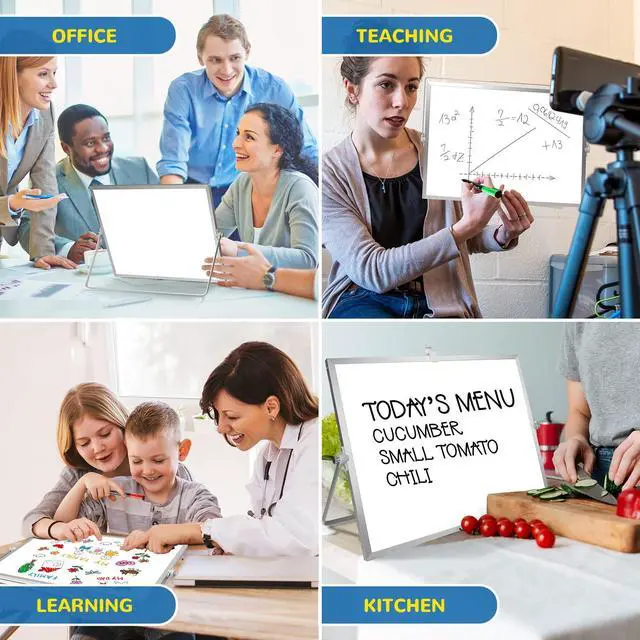 Alt view image 3 of 7 - Dry Erase White Board, 16inX12in Large Magnetic Desktop Whiteboard with Stand, 10 Markers, 4 Magnets, 1 Eraser, Portable Double-Sided White Board Easel for Memo to Do List Desk Office