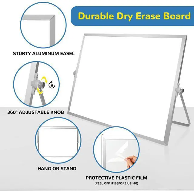 Alt view image 4 of 7 - Dry Erase White Board, 16inX12in Large Magnetic Desktop Whiteboard with Stand, 10 Markers, 4 Magnets, 1 Eraser, Portable Double-Sided White Board Easel for Memo to Do List Desk Office