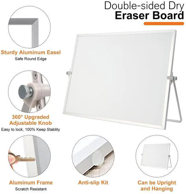 Alt view image 5 of 6 - Dry Erase White Board, 16 x 12inch Magnetic Desktop Whiteboard with Stand,10 Markers, 10 Magnets and 1 Eraser, Portable Double-Sided White Board for Kid Drawing Memo to Do and List Wall-White