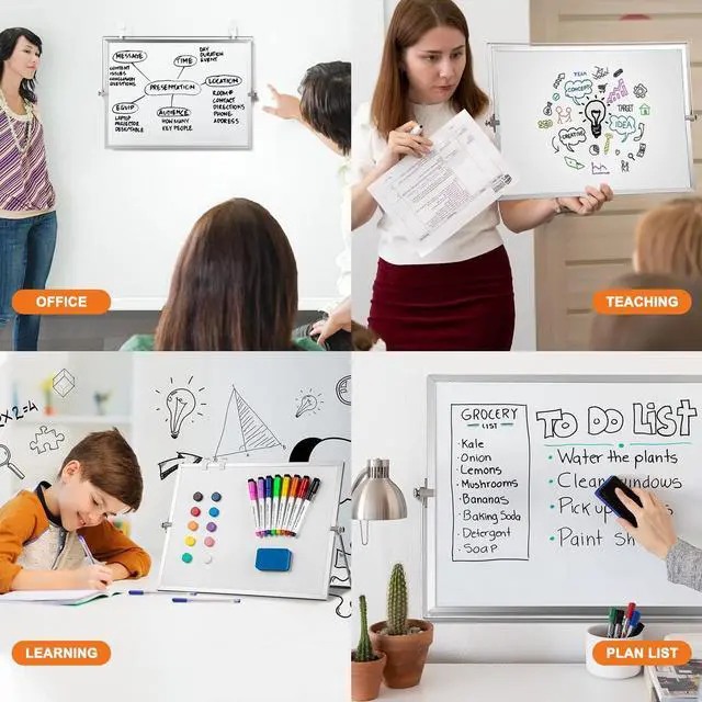 Alt view image 6 of 6 - Dry Erase White Board, 16 x 12inch Magnetic Desktop Whiteboard with Stand,10 Markers, 10 Magnets and 1 Eraser, Portable Double-Sided White Board for Kid Drawing Memo to Do and List Wall-White