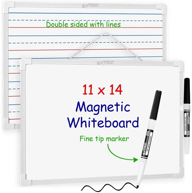 Main image of Dry Erase Board 11x14 Magnetic Whiteboard with Marker Double Sided | Double-Sided Whiteboard with Blank and Lined Sides for Drawing, Math, and Notes, Portable Hanging Board for Kids, Classroom