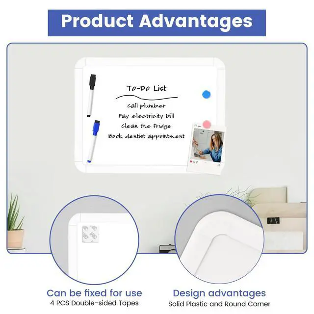 Alt view image 5 of 7 - Small Dry Erase White Board, 8.5" x 11" Mini Double-Sided Magnetic Surface Board, Portable Whiteboard with 4 Markers & 2 Magnets for Wall, Kids, Students, School, Fridge, Home & Office