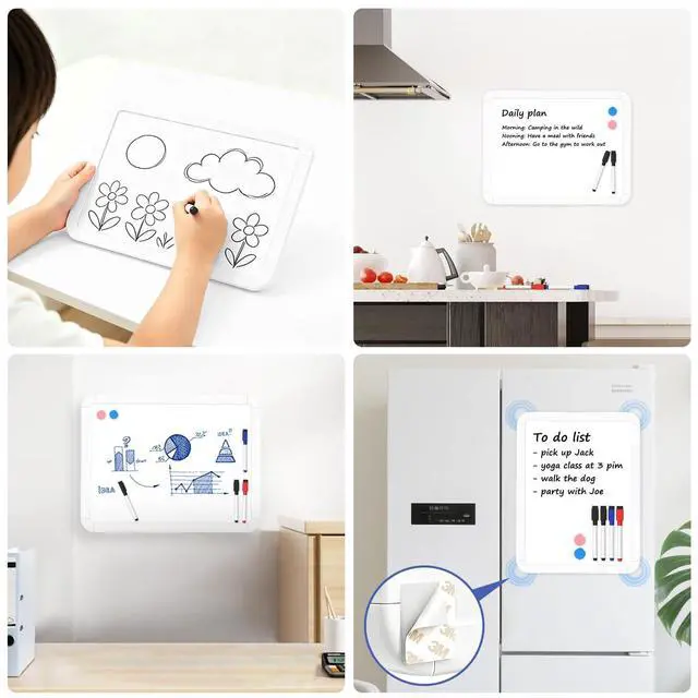 Alt view image 7 of 7 - Small Dry Erase White Board, 8.5" x 11" Mini Double-Sided Magnetic Surface Board, Portable Whiteboard with 4 Markers & 2 Magnets for Wall, Kids, Students, School, Fridge, Home & Office