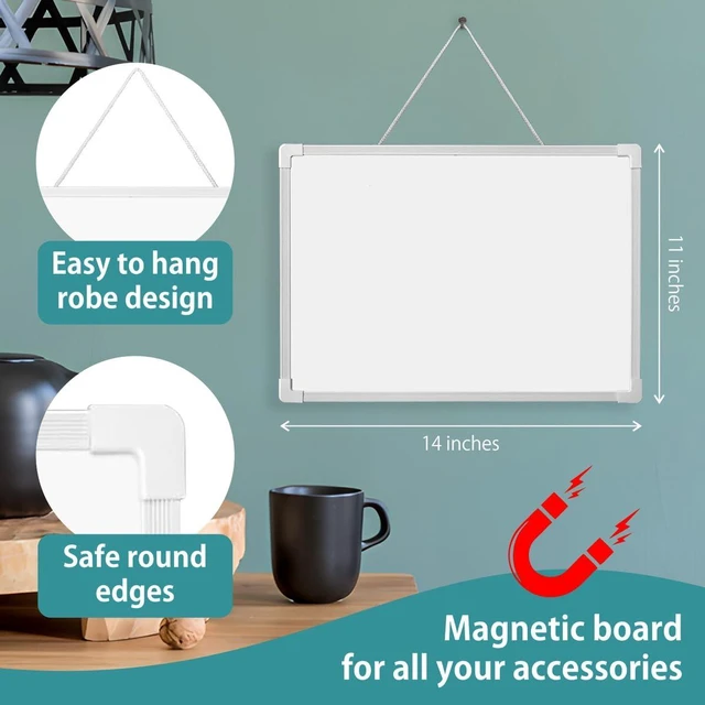 Alt view image 2 of 6 - Dry Erase Board 11x14 Magnetic Whiteboard with Marker Double Sided | Double-Sided Whiteboard with Blank and Lined Sides for Drawing, Math, and Notes, Portable Hanging Board for Kids, Classroom