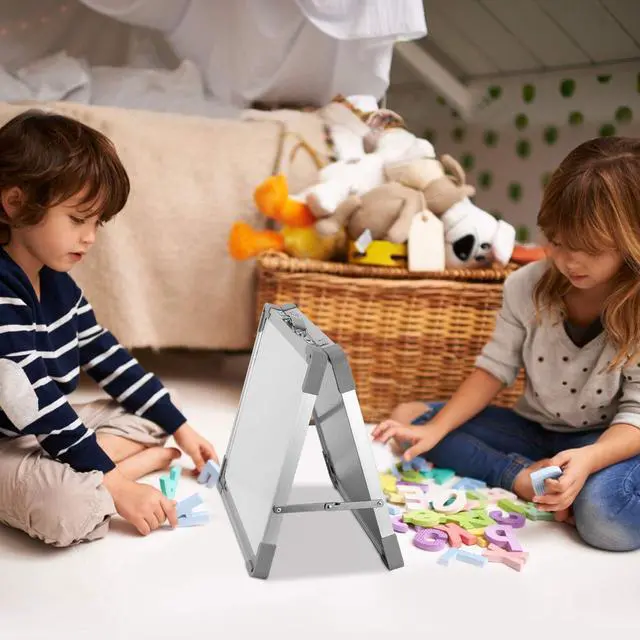 Alt view image 3 of 7 - Small Dry Erase White Board Magnetic Desktop Foldable Whiteboard Portable Mini Easel Double Sided on Table Top with Holder for Drawing, Teacher Instruction, Memo Board