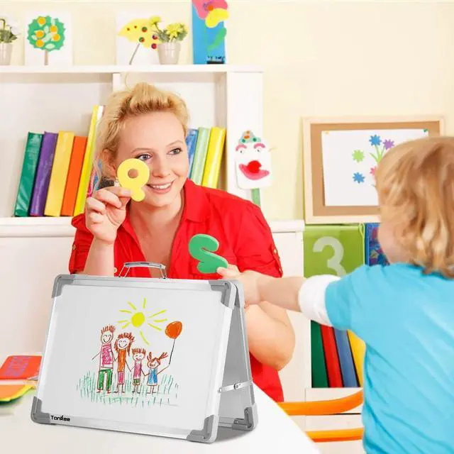 Alt view image 6 of 7 - Small Dry Erase White Board Magnetic Desktop Foldable Whiteboard Portable Mini Easel Double Sided on Table Top with Holder for Drawing, Teacher Instruction, Memo Board