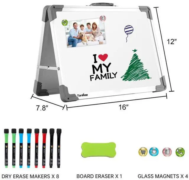 Alt view image 5 of 7 - Small Dry Erase White Board Magnetic Desktop Foldable Whiteboard Portable Mini Easel Double Sided on Table Top with Holder for Drawing, Teacher Instruction, Memo Board
