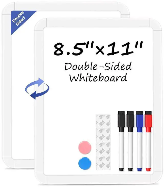 Main image of Small Dry Erase White Board, 8.5" x 11" Mini Double-Sided Magnetic Surface Board, Portable Whiteboard with 4 Markers & 2 Magnets for Wall, Kids, Students, School, Fridge, Home & Office