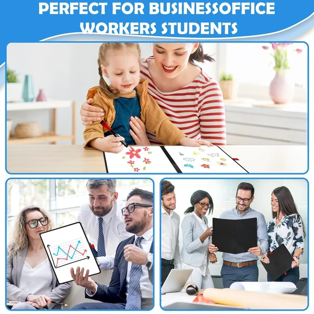 Alt view image 5 of 7 - Double-Sided White Board 12x9 inch - Ultra-Thin Portable Dry Erase Board with 3 Markers & Anti-Ghosting Surface | Magnetic-Ready | Foldable for Office, School, Travel, Homeschool (Black)