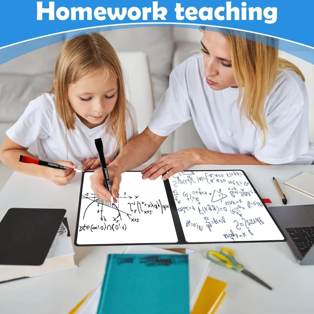 Alt view image 4 of 7 - Double-Sided White Board 12x9 inch - Ultra-Thin Portable Dry Erase Board with 3 Markers & Anti-Ghosting Surface | Magnetic-Ready | Foldable for Office, School, Travel, Homeschool (Black)