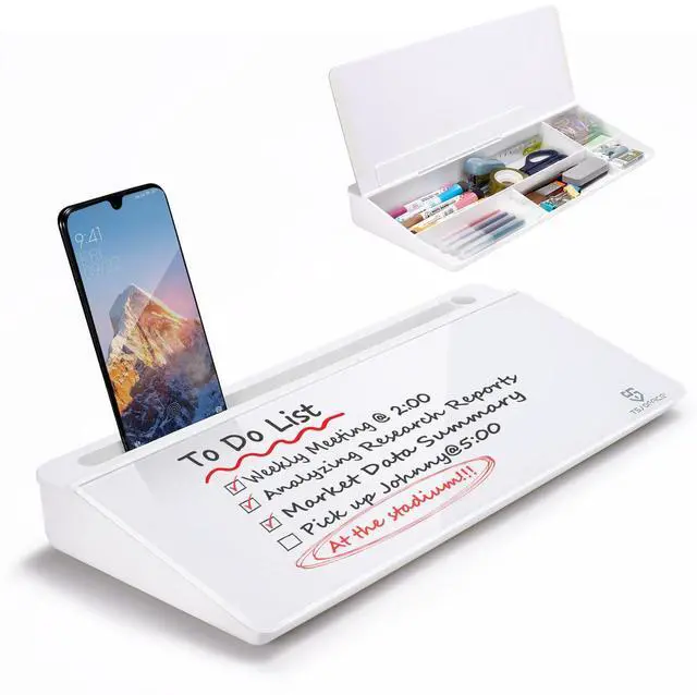Main image of Small Desktop Whiteboard -Glass Dry Erase Board Computer Keyboard Stand White Board Surface Pad with Drawer, Desk Organizers with Accessories for Office, Home, School Supplies - White