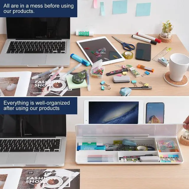 Alt view image 3 of 7 - Small Desktop Whiteboard -Glass Dry Erase Board Computer Keyboard Stand White Board Surface Pad with Drawer, Desk Organizers with Accessories for Office, Home, School Supplies - White