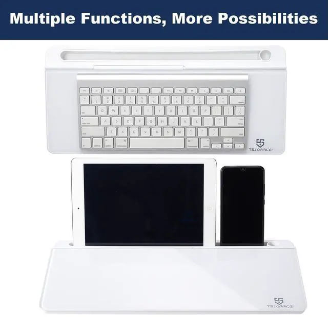 Alt view image 5 of 7 - Small Desktop Whiteboard -Glass Dry Erase Board Computer Keyboard Stand White Board Surface Pad with Drawer, Desk Organizers with Accessories for Office, Home, School Supplies - White