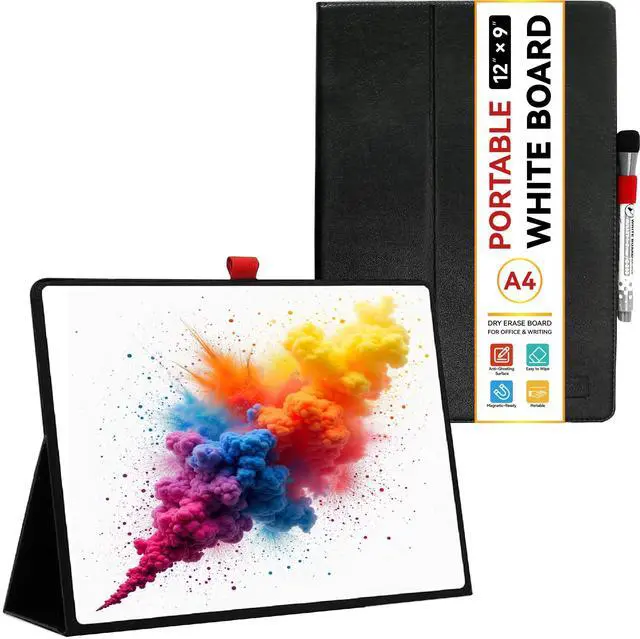Main image of 12"x9" Portable White Board with Foldable Stand, A4 Small Whiteboard, Ultra-Smooth Anti-Ghosting Surface, Easy Wipes Dry Erase Board for Office Home School, Includes Marker & Eraser (Black)
