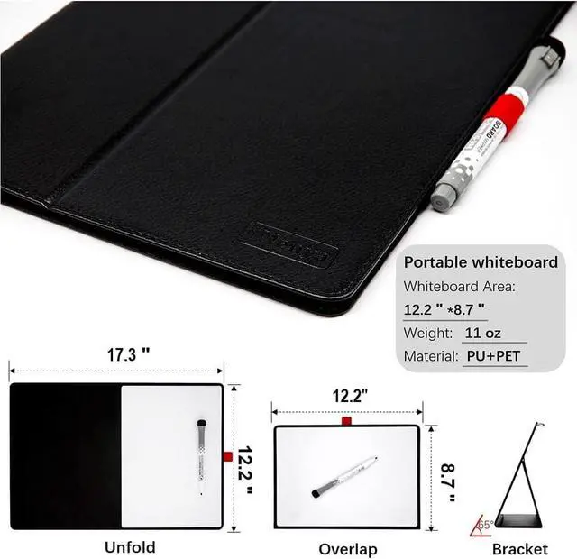 Alt view image 2 of 7 - 12"x9" Portable White Board with Foldable Stand, A4 Small Whiteboard, Ultra-Smooth Anti-Ghosting Surface, Easy Wipes Dry Erase Board for Office Home School, Includes Marker & Eraser (Black)