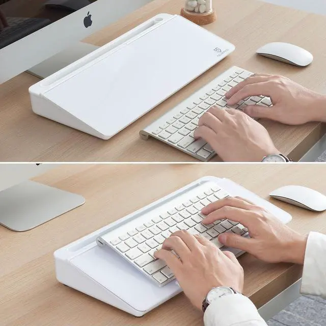 Alt view image 7 of 7 - Small Desktop Whiteboard -Glass Dry Erase Board Computer Keyboard Stand White Board Surface Pad with Drawer, Desk Organizers with Accessories for Office, Home, School Supplies - White