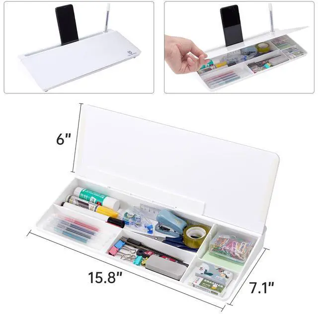 Alt view image 4 of 7 - Small Desktop Whiteboard -Glass Dry Erase Board Computer Keyboard Stand White Board Surface Pad with Drawer, Desk Organizers with Accessories for Office, Home, School Supplies - White
