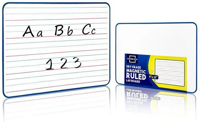 Main image of Magnetic Dry Erase Board, Double Sided 9" x 12" Small White Board, Ruled - Blank Blue Framed Mini Dry Erase Board, Portable Whiteboard for Kids, Great for School, Home & Remote Learning