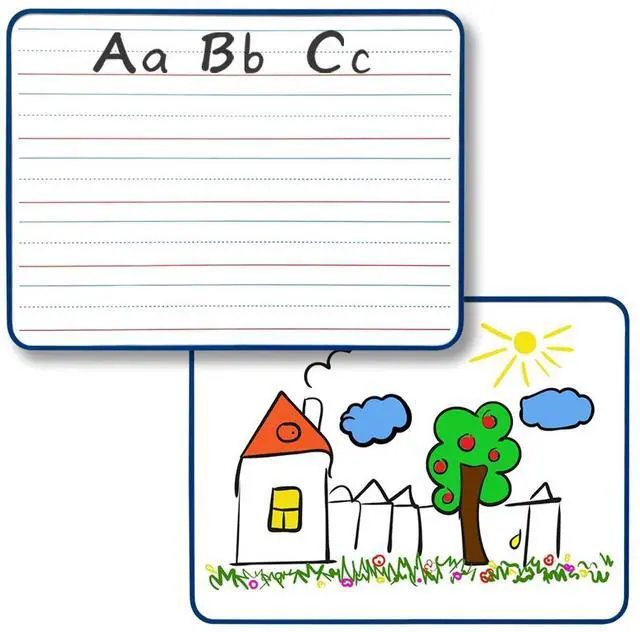 Alt view image 3 of 7 - Magnetic Dry Erase Board, Double Sided 9" x 12" Small White Board, Ruled - Blank Blue Framed Mini Dry Erase Board, Portable Whiteboard for Kids, Great for School, Home & Remote Learning