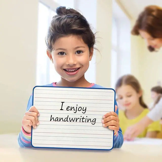 Alt view image 7 of 7 - Magnetic Dry Erase Board, Double Sided 9" x 12" Small White Board, Ruled - Blank Blue Framed Mini Dry Erase Board, Portable Whiteboard for Kids, Great for School, Home & Remote Learning