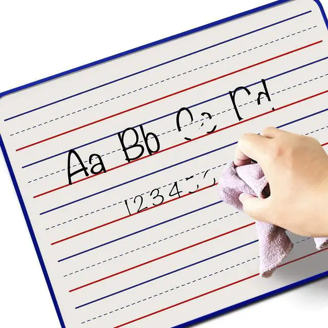 Alt view image 5 of 7 - Magnetic Dry Erase Board, Double Sided 9" x 12" Small White Board, Ruled - Blank Blue Framed Mini Dry Erase Board, Portable Whiteboard for Kids, Great for School, Home & Remote Learning