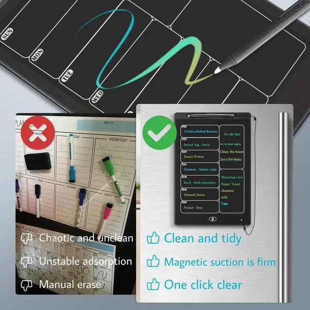 Alt view image 5 of 6 - Magnetic Weekly Chore Chart for Adults, 9.8×6.7 Small to Do List Dry Erase Board for Fridge Grocery Shopping Kitchen Menu Planning Whiteboard Refrigerator Digital Notepad Blackboard Meal Planner