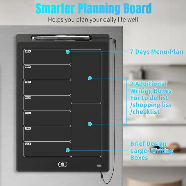 Alt view image 3 of 6 - Magnetic Weekly Chore Chart for Adults, 9.8×6.7 Small to Do List Dry Erase Board for Fridge Grocery Shopping Kitchen Menu Planning Whiteboard Refrigerator Digital Notepad Blackboard Meal Planner