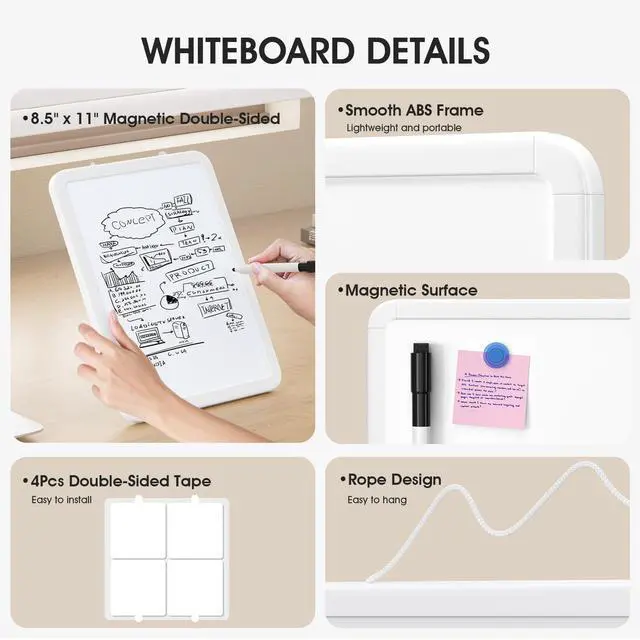 Alt view image 6 of 6 - Small Dry Erase Board 8.5x11 Inches, Double Sided Mini Whiteboard for Wall, Desk, Fridge, Includes 4 Markers and 2 Magnets, Smooth Dry-Erase Surface, Lightweight and Portable