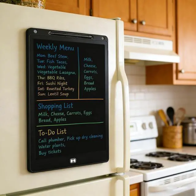 Alt view image 5 of 7 - Magnetic Grocery List Pad for Fridge, 13Inch LCD Writing Tablet Magnet Fridge Board to Do Lists Shopping List Message Notepad for Refrigerator with One-Click Erase, Writing Pen (13inch)