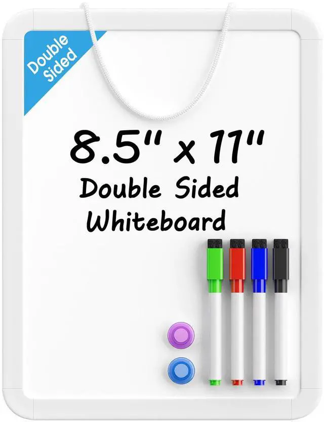 Main image of Small Dry Erase Board 8.5x11 Inches, Double Sided Mini Whiteboard for Wall, Desk, Fridge, Includes 4 Markers and 2 Magnets, Smooth Dry-Erase Surface, Lightweight and Portable