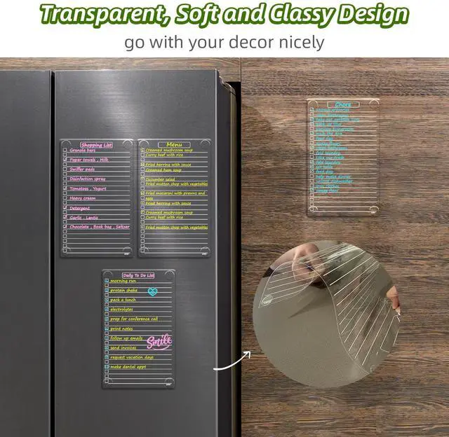 Alt view image 3 of 6 - Non-Magnetic Dry Erase List Board for Fridge, 11.5"x7" Clear Reusable to Do List White Board, Dry Erase List Board for Refrigerator,Cabinet,Wall&Glass, All Smooth Surfaces