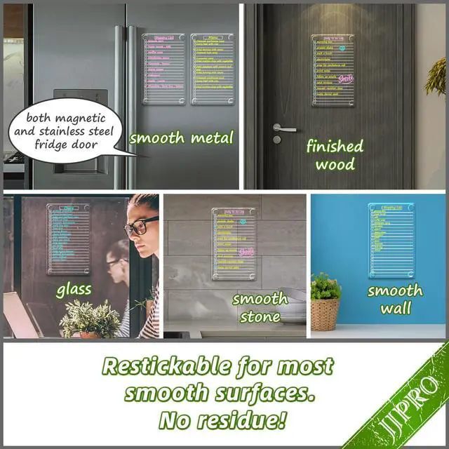 Alt view image 2 of 6 - Non-Magnetic Dry Erase List Board for Fridge, 11.5"x7" Clear Reusable to Do List White Board, Dry Erase List Board for Refrigerator,Cabinet,Wall&Glass, All Smooth Surfaces