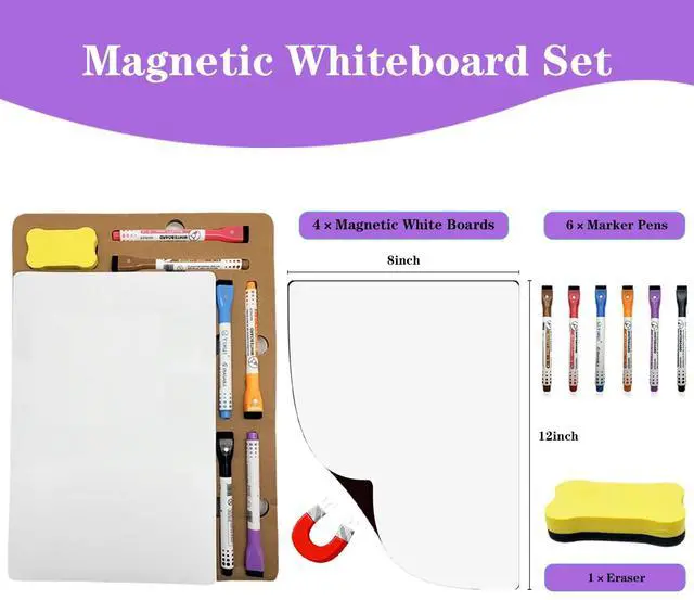 Alt view image 2 of 7 - Magnetic Whiteboard for Fridge White Board 12"X8" 4 Pack Magnetic Dry Erase Board with 6 Markers & 1 Eraser Home Kitchen Blank Fridge Magnets Small Whiteboard for Organizer and Planner