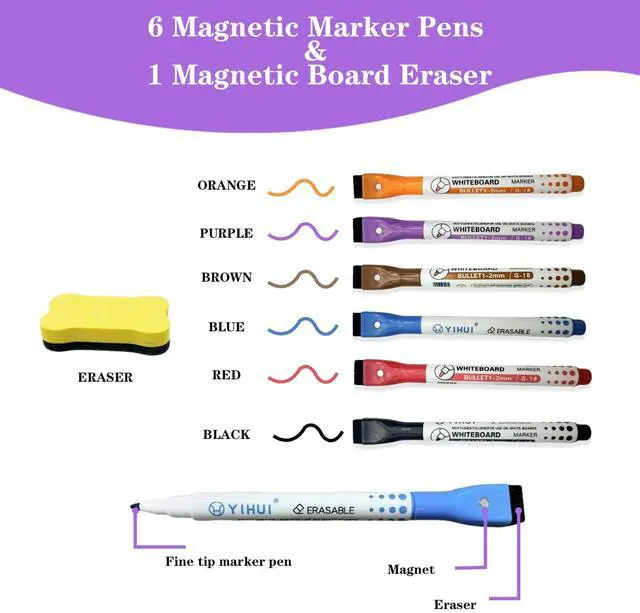 Alt view image 4 of 7 - Magnetic Whiteboard for Fridge White Board 12"X8" 4 Pack Magnetic Dry Erase Board with 6 Markers & 1 Eraser Home Kitchen Blank Fridge Magnets Small Whiteboard for Organizer and Planner