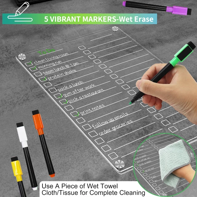 Alt view image 3 of 6 - Acrylic Magnetic Dry Erase Board for Fridge, 12"X8" Clear Magnetic to Do List White Board, Acrylic Dry Erase to Do List for Refrigerator, Magnet Whiteboard 5 Markers 2 Pcs
