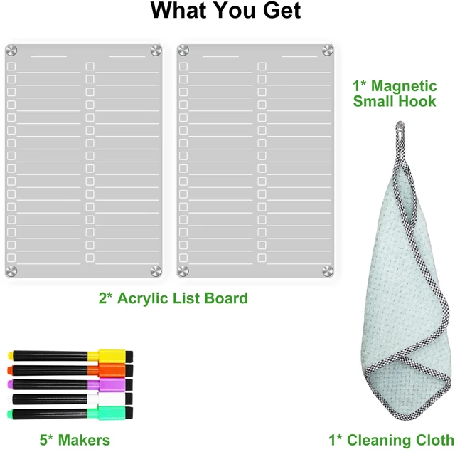 Alt view image 5 of 6 - Acrylic Magnetic Dry Erase Board for Fridge, 12"X8" Clear Magnetic to Do List White Board, Acrylic Dry Erase to Do List for Refrigerator, Magnet Whiteboard 5 Markers 2 Pcs