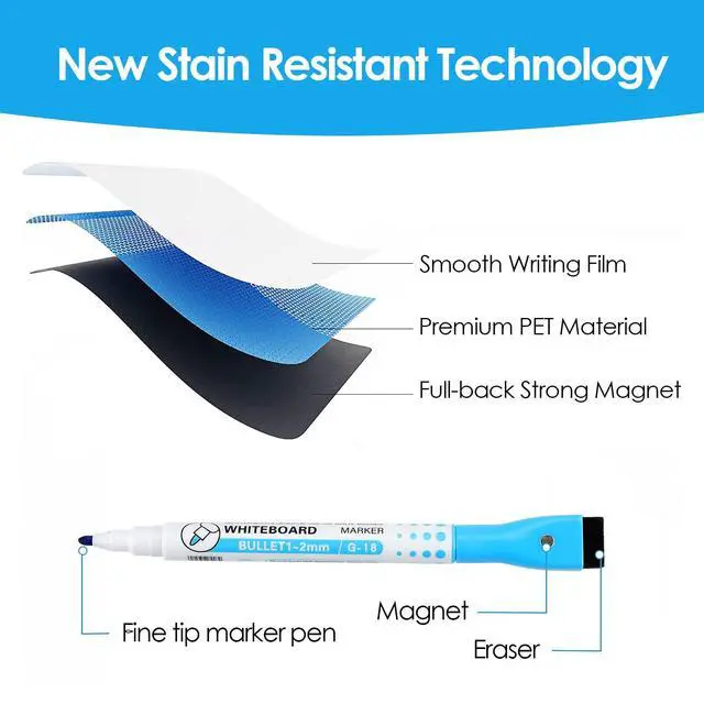 Alt view image 2 of 6 - Small Magnetic Dry Erase Board Sheet for Refrigerator, Fridge Whiteboard for Kitchen, 12"x8" White Board Organizer and Planner with Stain Resistant Technology, Include 1 Eraser, 3 Markers