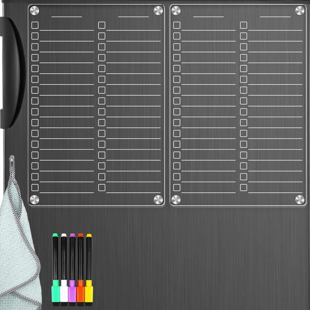 Main image of Acrylic Magnetic Dry Erase Board for Fridge, 12"X8" Clear Magnetic to Do List White Board, Acrylic Dry Erase to Do List for Refrigerator, Magnet Whiteboard 5 Markers 2 Pcs