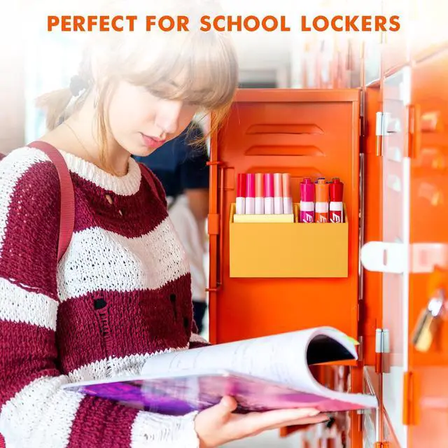 Alt view image 5 of 7 - Magnetic Dry Erase Marker Holder for Whiteboard,Non-slip Acrylic Magnet Pen Holder for Fridge Refrigerator,Locker Organizer for Work,Locker Accessories,Pencil Cup for Desk(Orange)