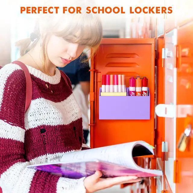 Alt view image 5 of 7 - Magnetic Dry Erase Marker Holder for Whiteboard,Non-slip Acrylic Magnet Pen Holder for Fridge Refrigerator,Locker Organizer for Work,Locker Accessories,Pencil Cup for Desk(Purple)